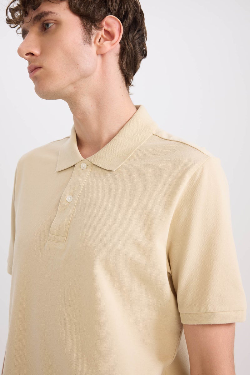 DeFacto Beige Man Regular Fit Polo Collar Pique Short Sleeve Polo T-Shirt Casual - Image 5